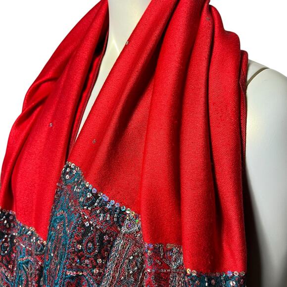 Elegant Lightweight Soft Pashmina-Style Shawl Wrap Scarf with Sequins Ultra-Soft - Picture 15 of 16